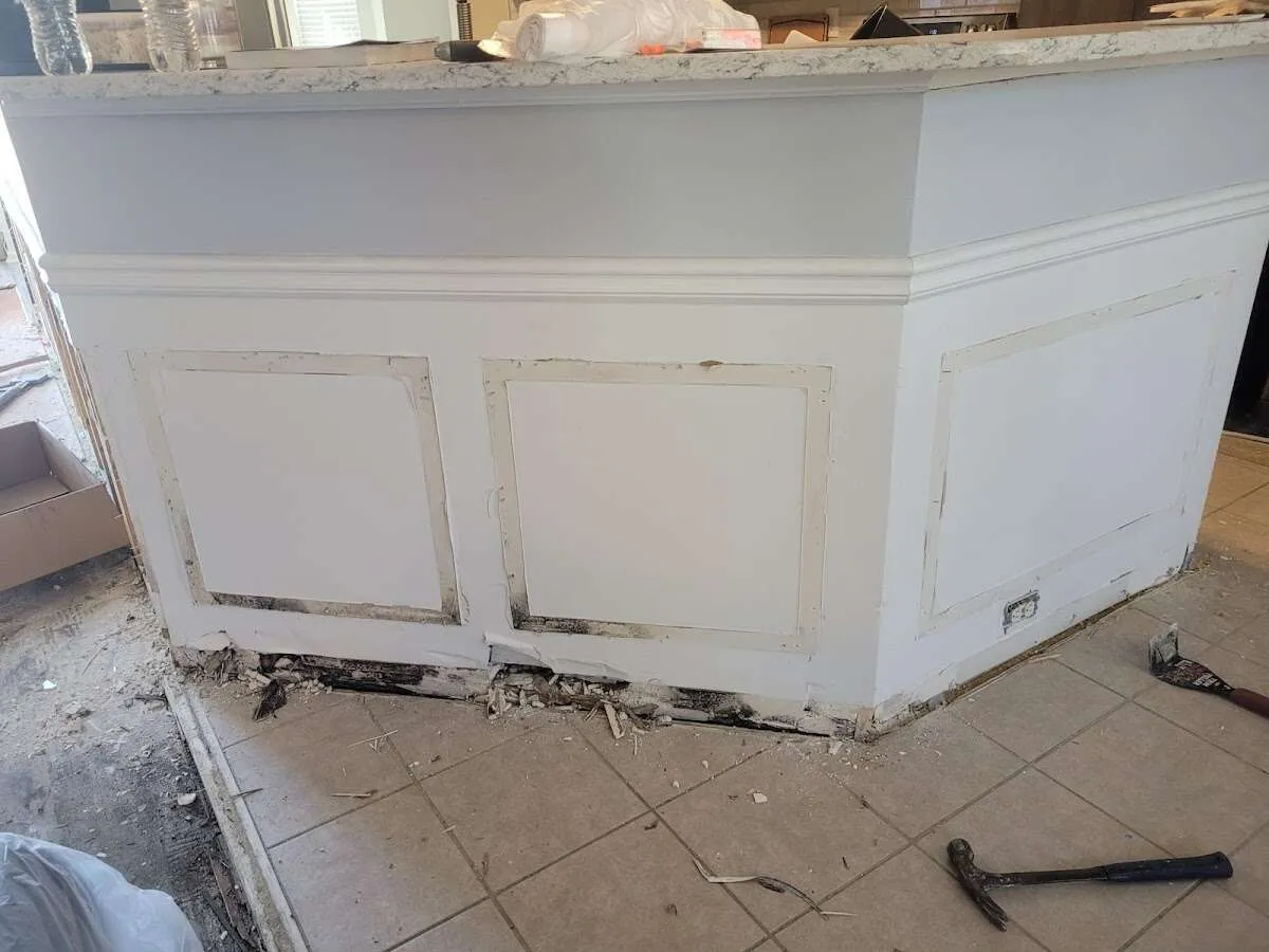 Water damage and mold on kitchen during Sewage Cleanup & Sanitation in Montclair